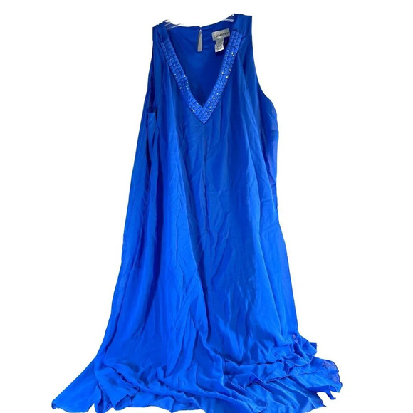Catherines Plus Maxi Dress Formal Royal Blue V-Neck Rhinestones Sleeveless Sheer - Picture 1 of 7